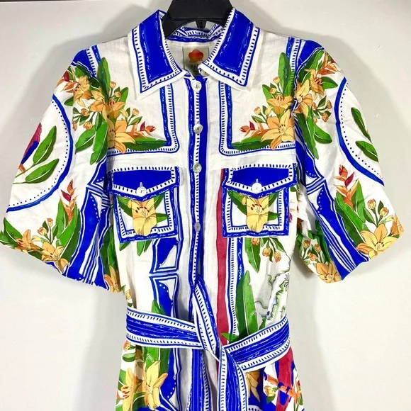 *SOLD* Farm Rio Tropical Destination Midi Linen Blend Shirt Dress Small NWT - Picture 13 of 17